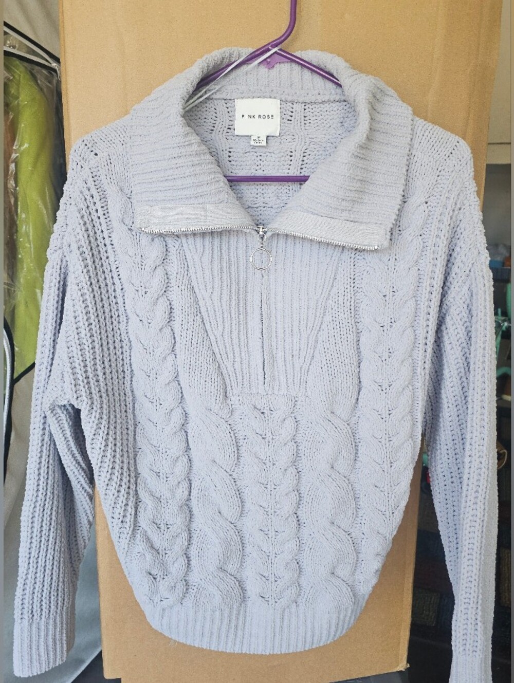 Pink Rose Cable Half-Zip Turtleneck Sweater